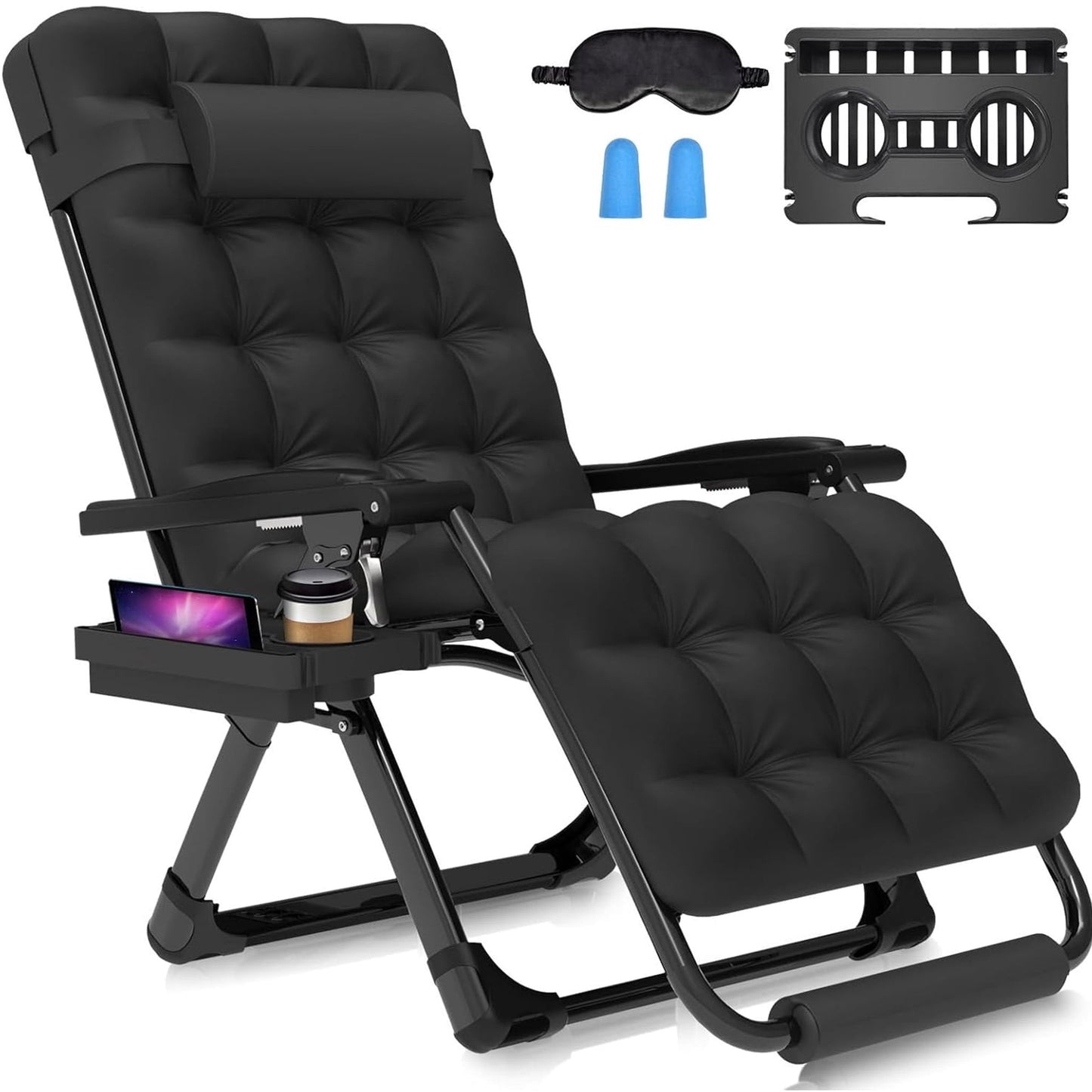 DKMOCO Oversized XL Zero Gravity Chair, 29" Extra Wide Recline Chair w/Upgraded Lock and Wider Cup Holder, Camping Lawn Chair for Patio Outdoor Office,Black