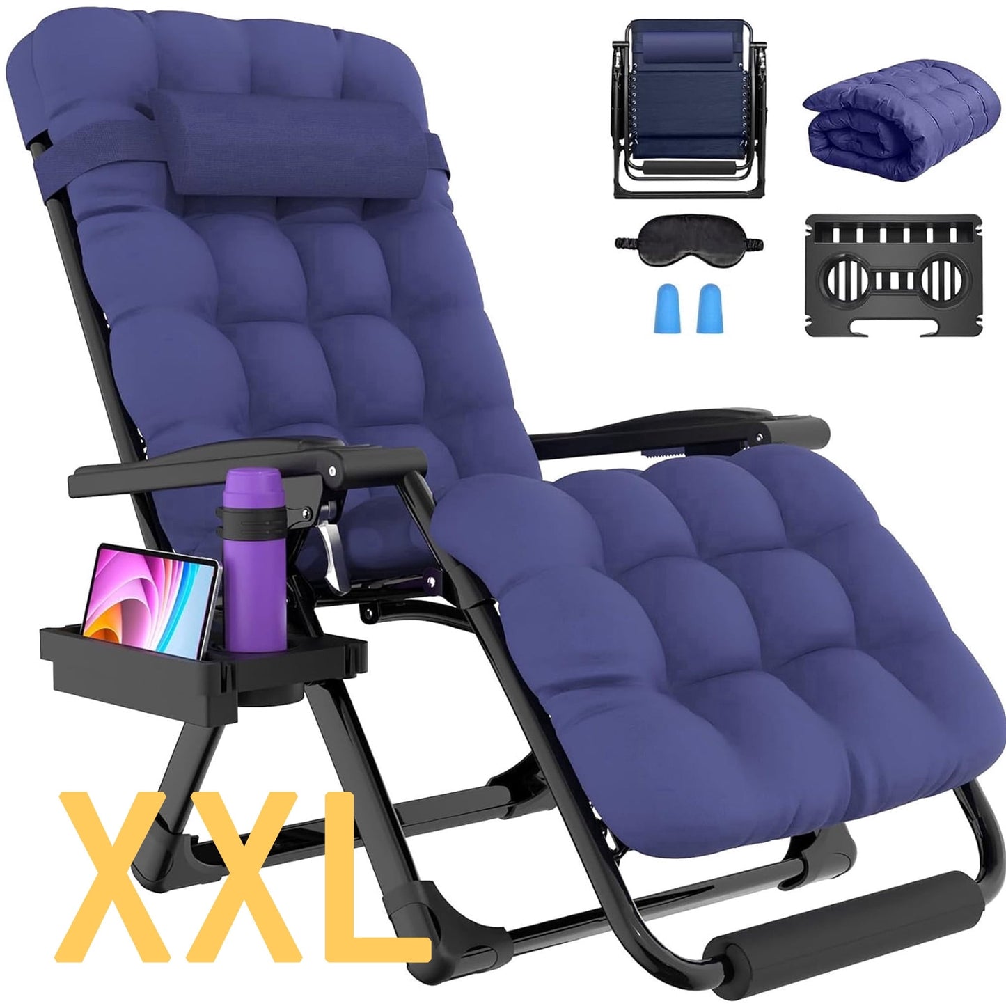 DKMOCO Oversized XXL Zero Gravity Chair, 33" Extra Wide Recline Chair w/Upgraded Lock and Wider Cup Holder, Camping Lawn Chair for Patio Outdoor Office (Blue)