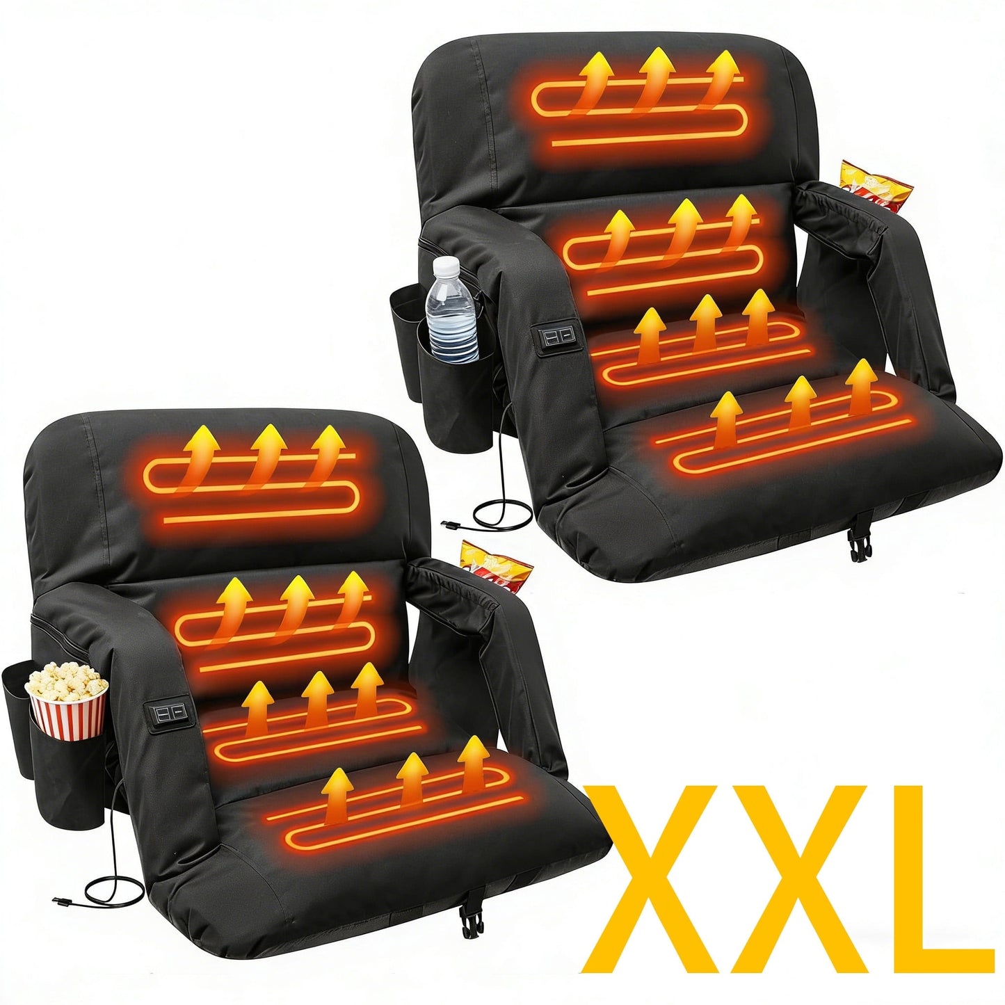 DKMOCO 2pcs 25" Heated Stadium Seats for Bleacher with Back Support, Portable Bleacher Chair with Armrest, for Outdoor Sports