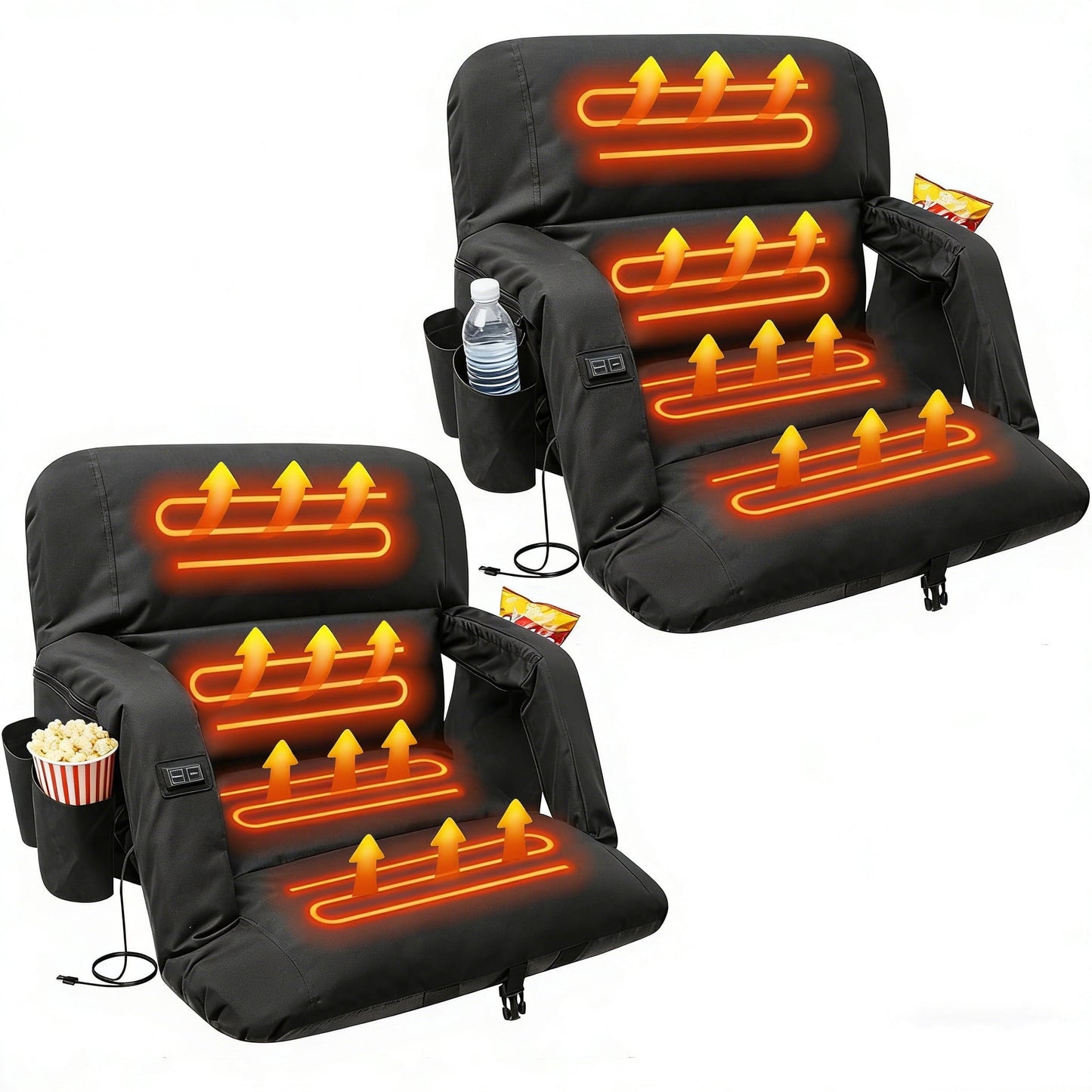 DKMOCO 2pcs 23" Heated Stadium Seats for Bleacher with Back Support, Portable Bleacher Chair with Armrest, for Outdoor Sports