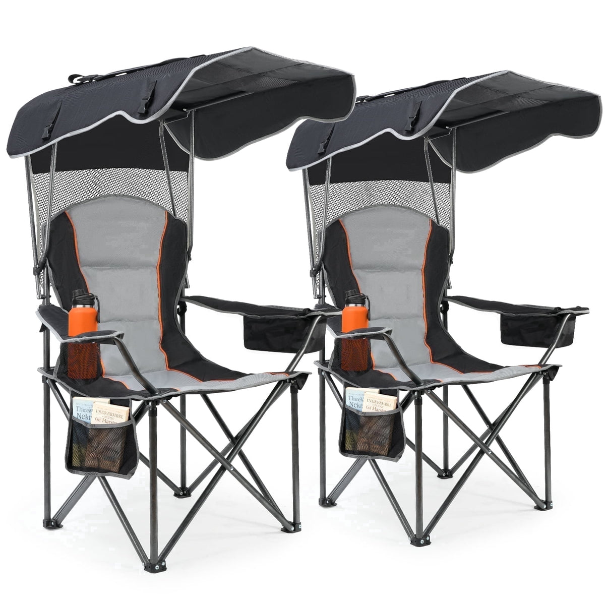 DKMOCO Folding Camping Chair for Adults, Heavy Duty Outdoor Lawn Chair with Cup Holder and Side Pocket, Canopy and No-Canopy Options