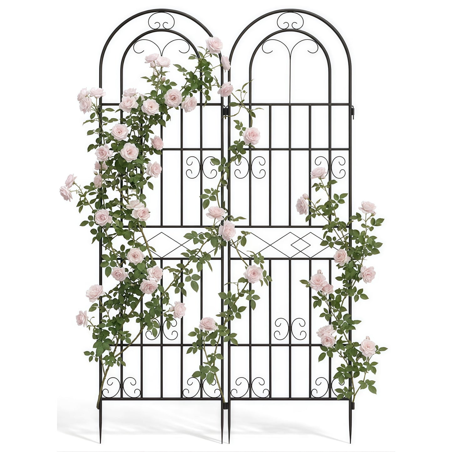 DKMOCO 2 Pack Garden Trellis for Climbing Plants Outdoor, 71" H x 20" W Metal Flower Trellis with Plant Ties and Clips, Rust-Resistant Arched Plant Support for Patio Lawn Yard, Black