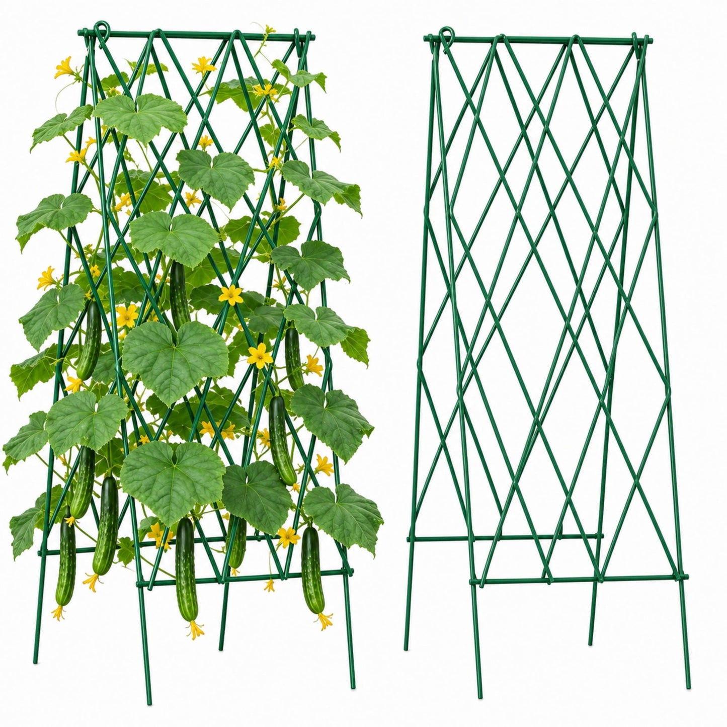 DKMOCO 39.2" 2-Pack Cucumber Trellis, Foldable A-Frame Metal Garden Trellis for Climbing Plants, Plant Support for Cucumbers, Peas, Beans & Raised Beds