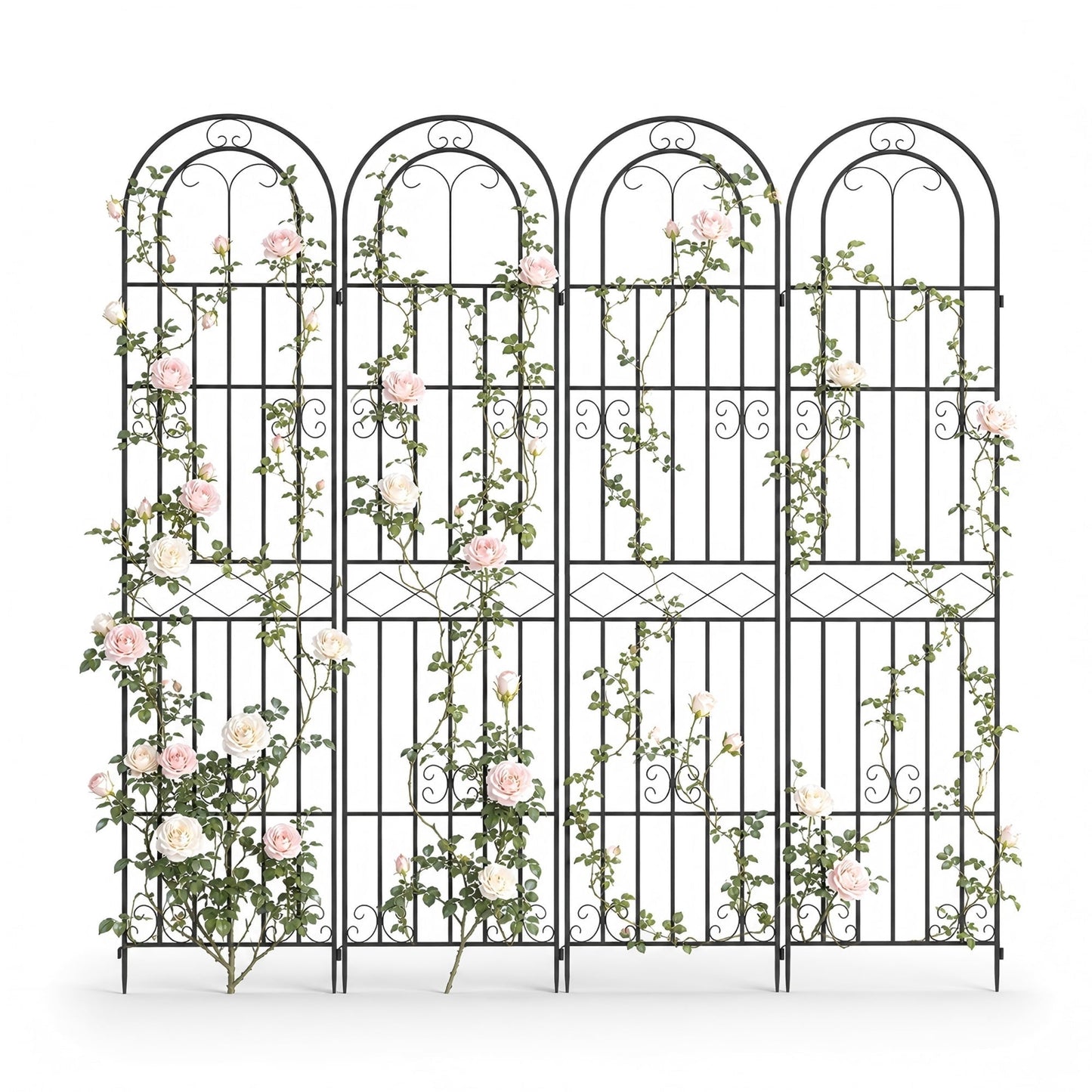 DKMOCO 4 Pack Garden Trellis for Climbing Plants Outdoor, 87" H x 20" W Metal Flower Trellis with Plant Ties and Clips, Rust-Resistant Arched Plant Support for Patio Lawn Yard, Black
