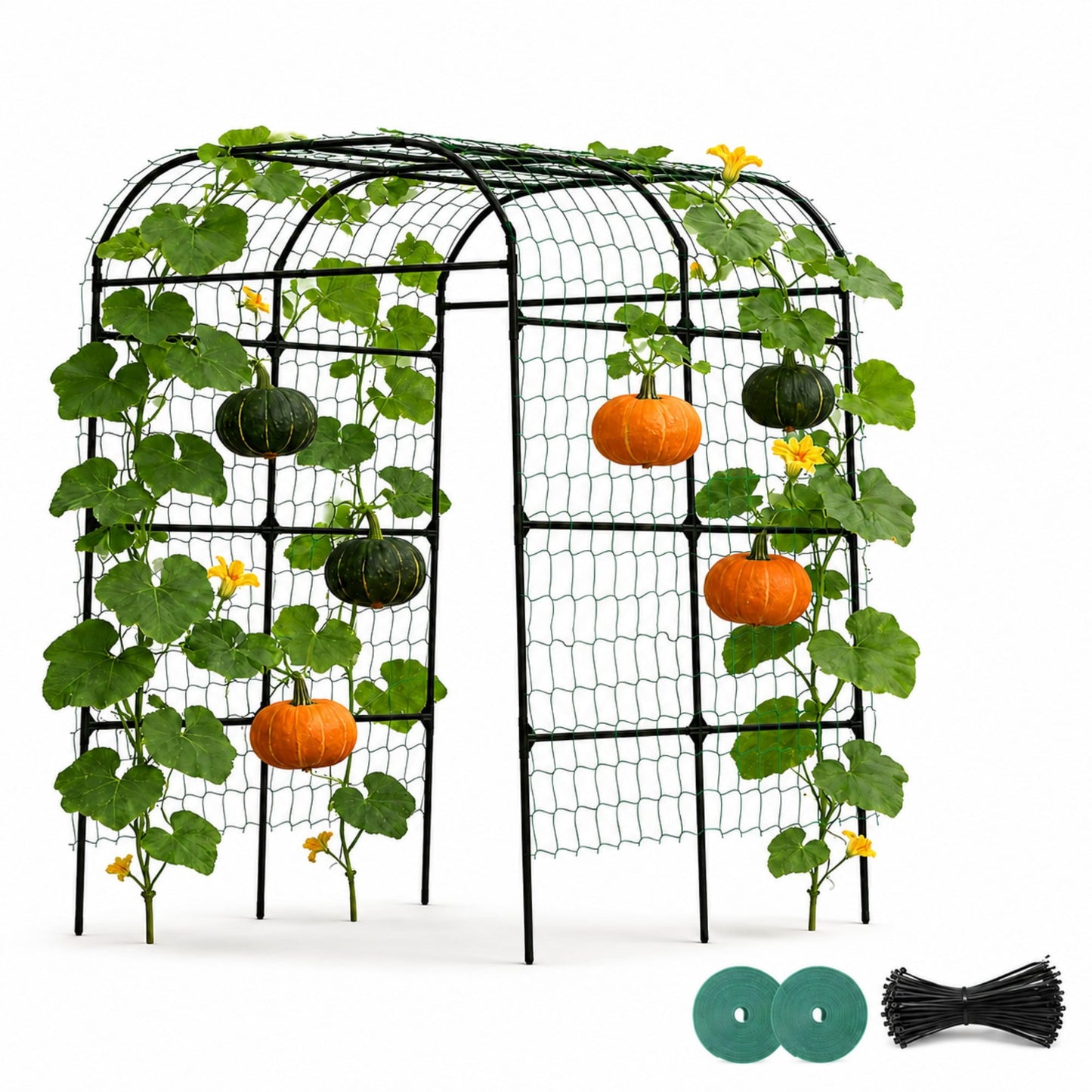 DKMOCO Garden Arch Trellis for Climbing Plants, 7.5FT Tall Metal Garden Trellis with Netting, Walk Through Garden Arbor for Cucumbers, Beans, Roses, Grapes & Vines