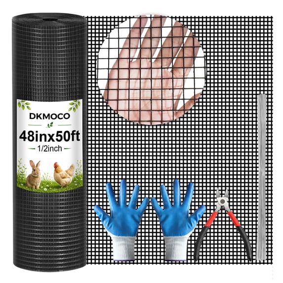 DKMOCO Hardware Cloth 48inx50ft 1/2inch, 19 Gauge Chicken Wire Fence, Hot-dip Galvanized Welded Vinyl-Coated Metal Mesh Support Poultry Animal Netting Cage Fence, Garden Fencing Tree Guard, Black