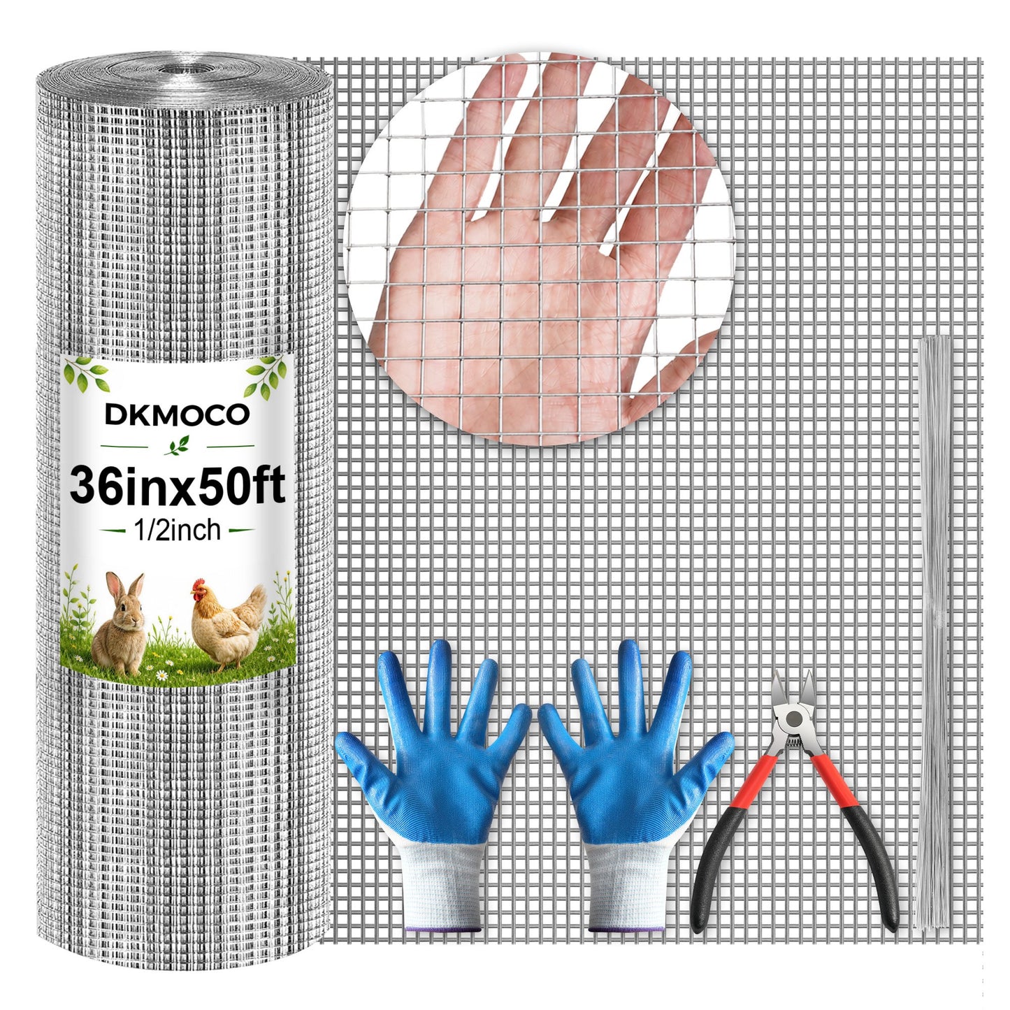 DKMOCO Hardware Cloth 36inx50ft 1/2inch, 19 Gauge Chicken Wire Fence, Hot-dip Galvanized Welded Cage Wire Mesh Roll Supports Poultry Animal Netting Cage Fence, Garden Fencing Tree Guard, Silver