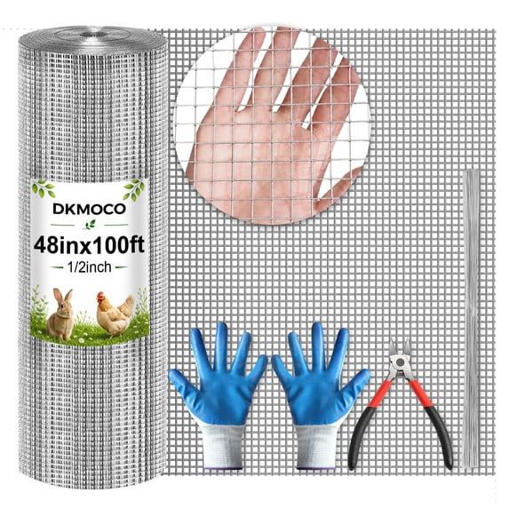 DKMOCO Hardware Cloth 48inx100ft 1/2inch, 19 Gauge Chicken Wire Fence, Hot-dip Galvanized Welded Cage Wire Mesh Roll Supports Poultry Animal Netting Cage Fence, Garden Fencing Tree Guard, Silver