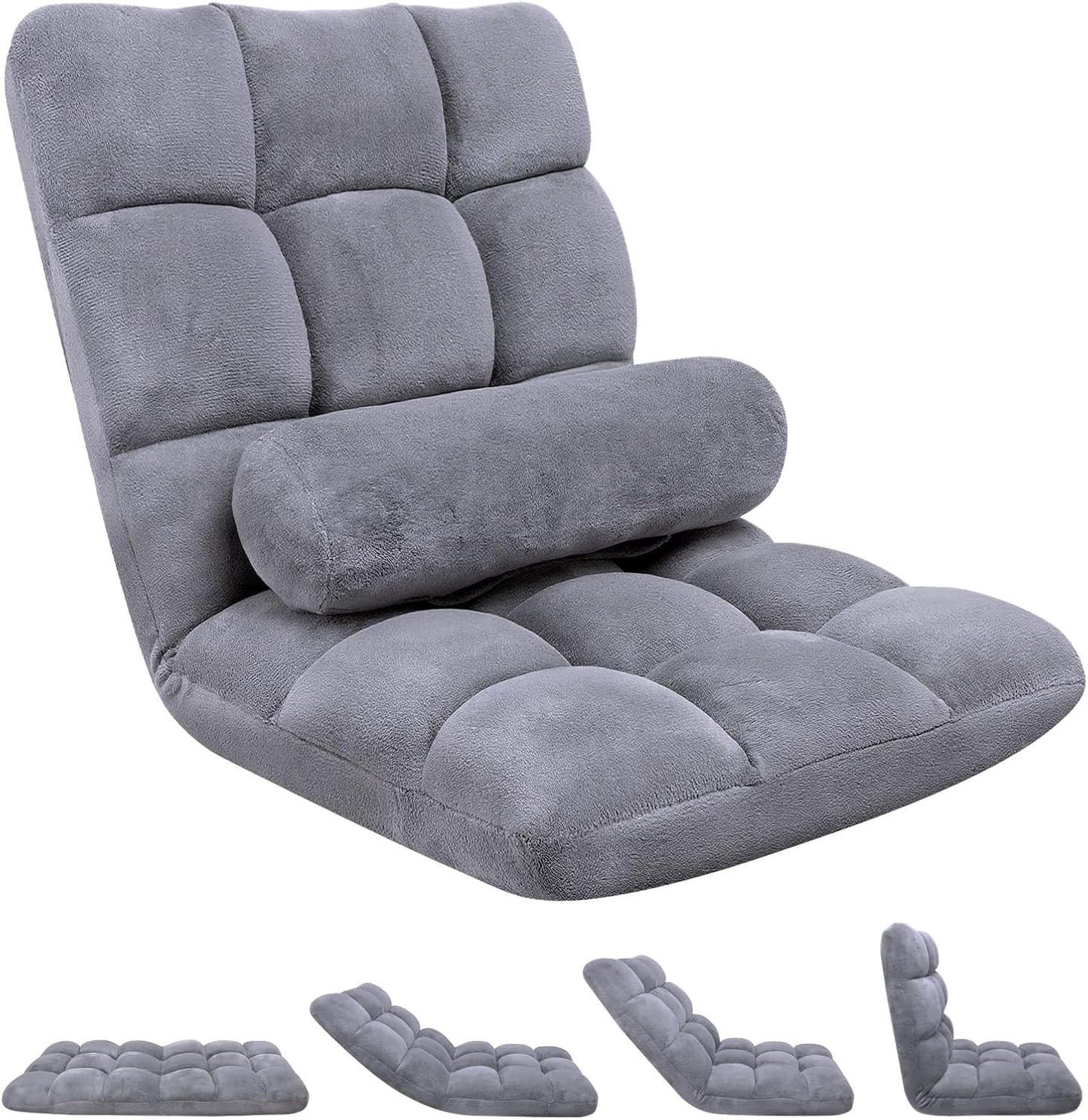 DKMOCO 6-Poistion Adjustable Floor Chair with Back Support, Folding Padded Floor Gaming Chair, for Meditation, Sleeping, Reading, Gaming, Grey