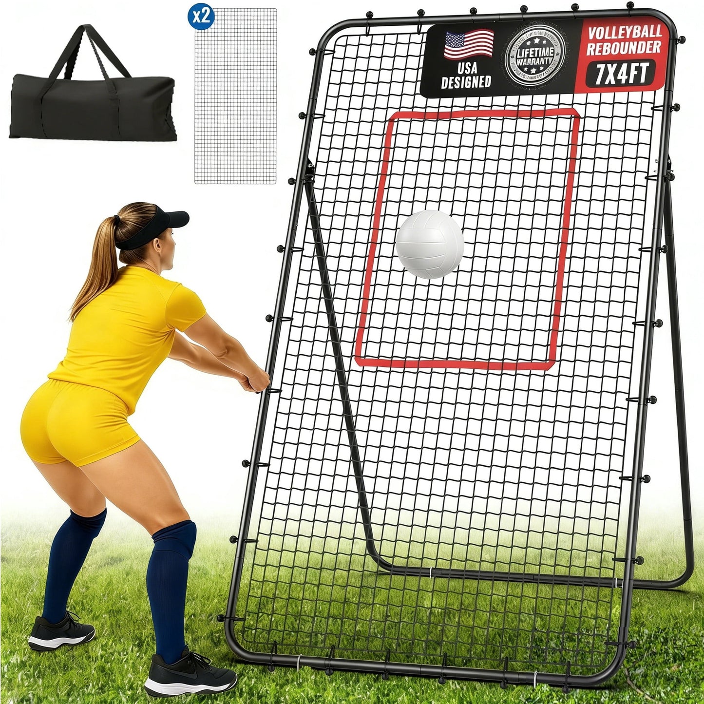 DKMOCO 7x4 FT Volleyball Rebounder Net, 5-Angle Adjustable Bounce Back Net, for Volleying/Spiking, Black, 2 NETS
