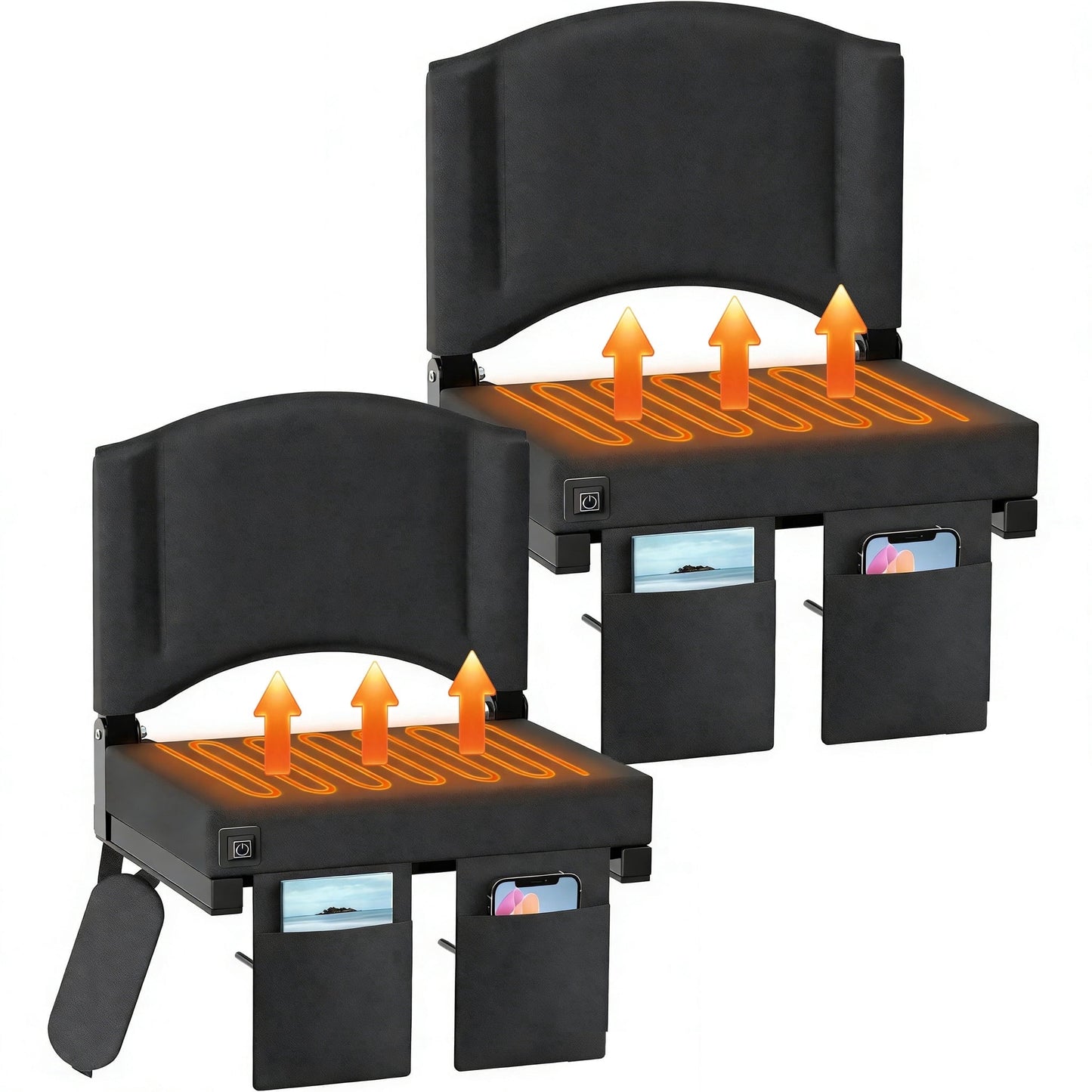 DKMOCO 2PCS Heated Stadium Seats with Back Support, USB Heated Stadium Seat for Bleachers, Bleacher Chair for Outdoor Sports(WITHOUT BATTERY)