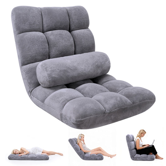 DKMOCO 6-Poistion Adjustable Floor Chair with Back Support, Folding Padded Floor Gaming Chair, for Meditation, Sleeping, Reading, Gaming, Grey