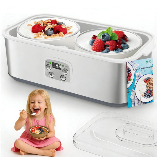 DKMOCO Yogurt Maker with 2 Glass Jars Adjustable Time & Temp Control Automatic Shut-Off & Constant Temper for Homemade Greek, Probiotic Yogurt, BPA-Free
