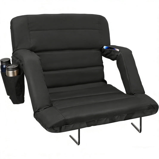 DKMOCO 25" Wide Stadium Seats with Back Support, Folding Bleacher Chairs, Portable Cushioned Seats with Side Storage Bags, for Outdoor Sports & Events