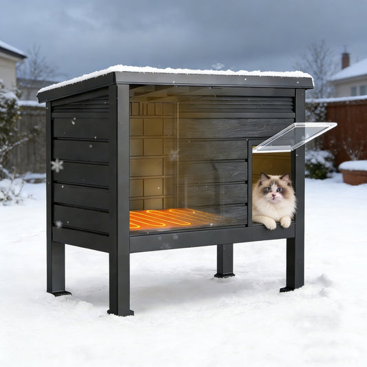 DKMOCO Outdoor Heated Cat House, Insulated Cat House with Heated Pad for Winter,Weatherproof Feral Cat Shelter for Multiple Cats