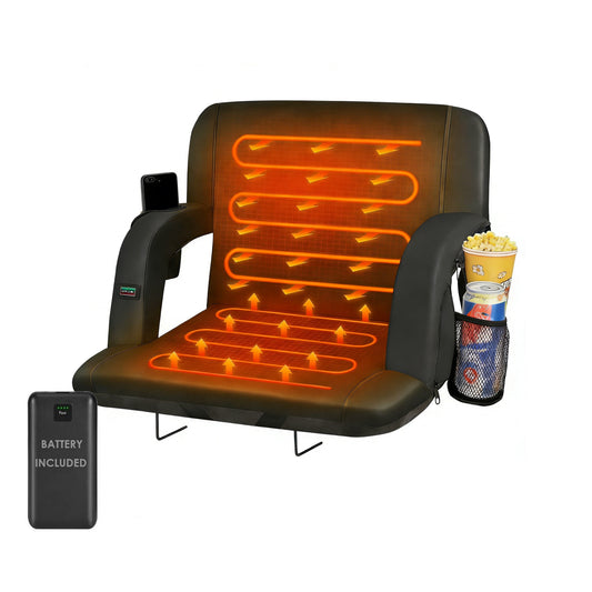 DKMOCO 23" Extra Wide Dual-Sided Heated Stadium Seats for Bleachers with Back Support, Bleachers Chair with Arm Rest, for Outdoor Sports (wiht 20000mAh Power Bank)