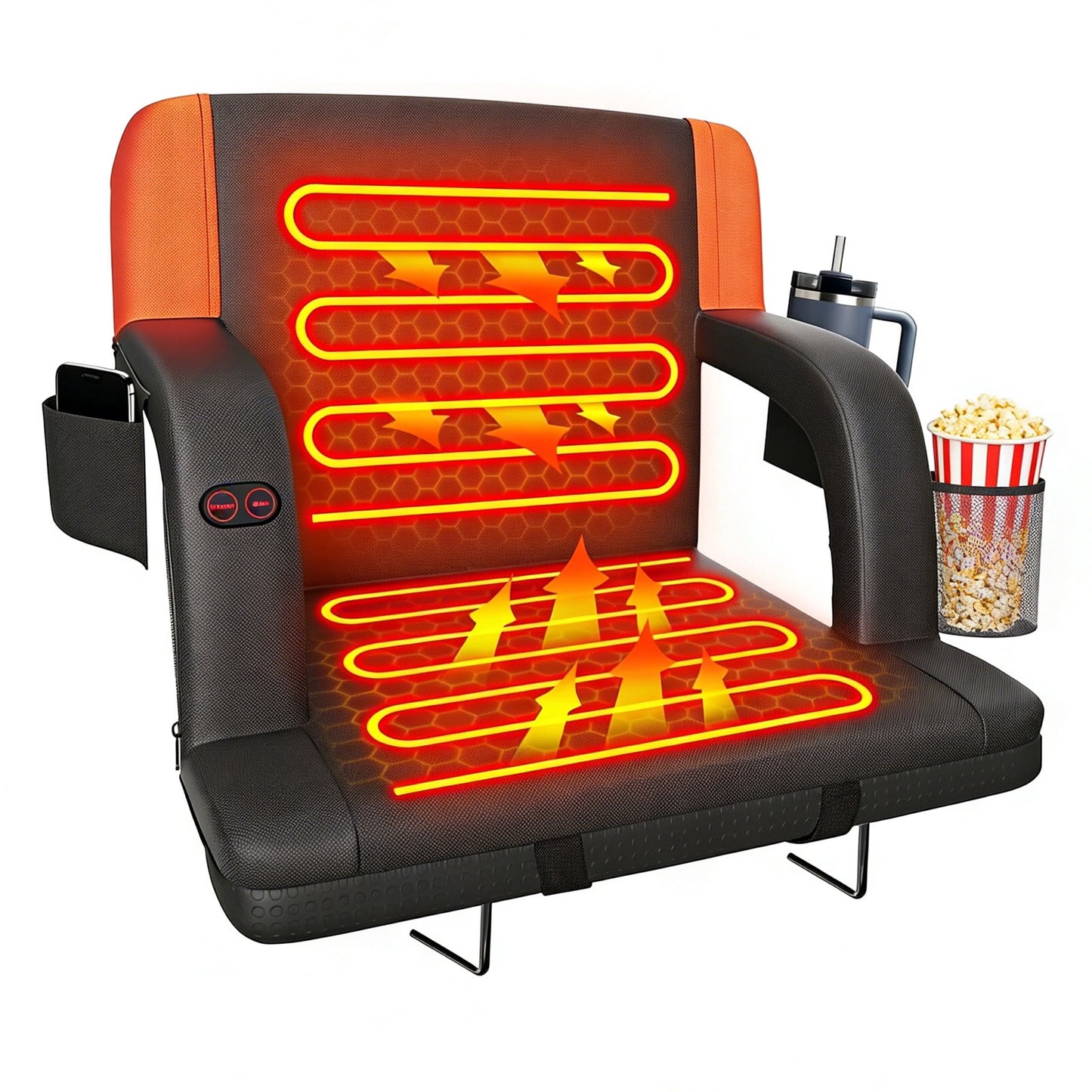 DKMOCO Dual-Sided 23" Wide Heated Stadium Seats for Bleachers with Back Support, Portable Heated Bleacher Seat with Backrest, for Outdoor Events, Orange, NO BATTERY