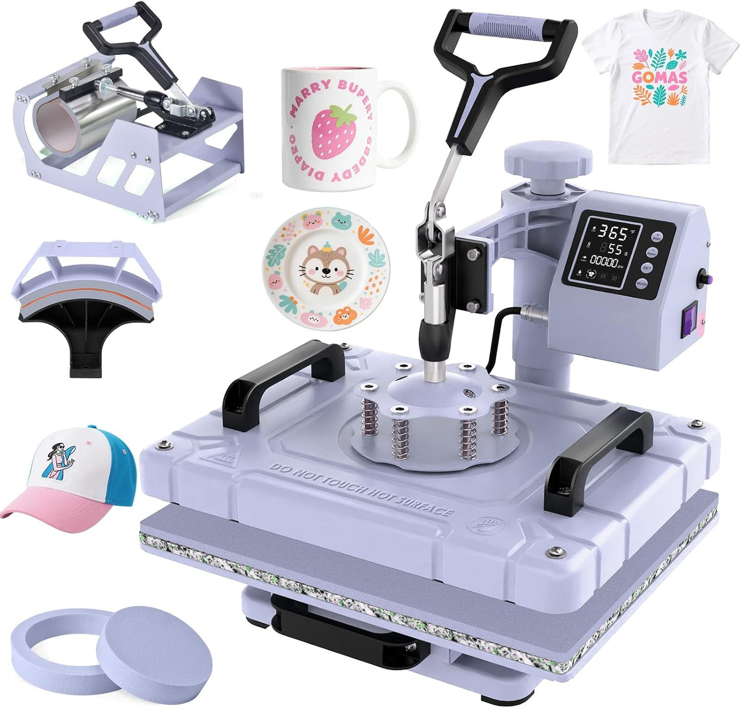 DKMOCO 5-in-1 Heat Press Machine, 12''x15'' Heat Transfer Sublimation with Teflon-Coated Heat Plate, 360° Swing Away, LED Digital Precise Temp Control for Mugs Shirt Hat Plate Cap, Lavender