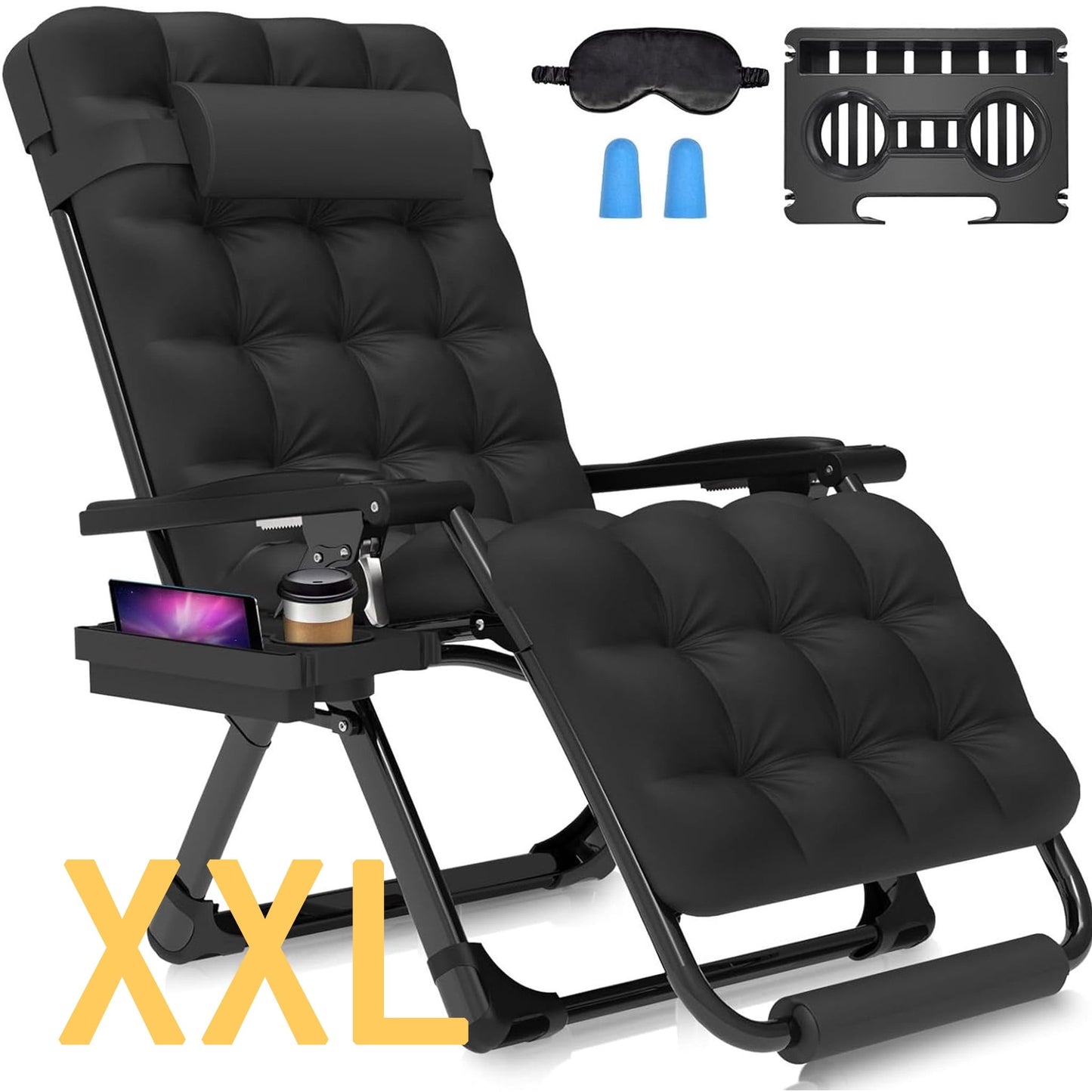 DKMOCO Oversized XXL Zero Gravity Chair, 33" Extra Wide Recline Chair w/Upgraded Lock and Wider Cup Holder, Camping Lawn Chair for Patio Outdoor Office (Black)