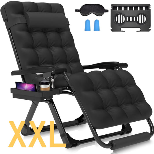 DKMOCO Oversized XXL Zero Gravity Chair, 33" Extra Wide Recline Chair w/Upgraded Lock and Wider Cup Holder, Camping Lawn Chair for Patio Outdoor Office (Black)