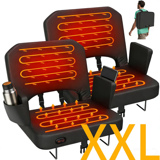 DKMOCO 2pcs 25" Extra Wide Heated Stadium Seats for Bleachers with Backrest and Armrest, Portable Bleacher Chairs with Cushion, for Outdoor Sports( NO Battery)