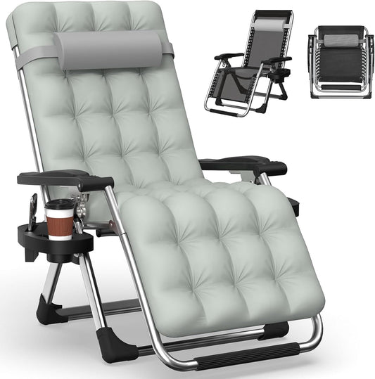 DKMOCO Zero Gravity Chair with Removable Cushion and Cup Holder,Folding Recliner Lounge Chair for Indoor and Outdoor,440 LBS Capacity (Gray)