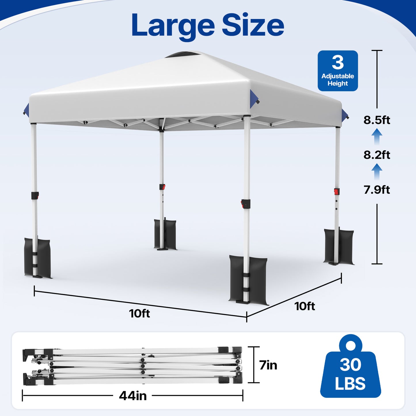DKMOCO 10x10 Pop Up Canopy Tent, Heavy Duty Instant Gazebo Canopy, Portable Outdoor Sun Shade Shelter for Patio Backyard Party, White (No Sidewalls)