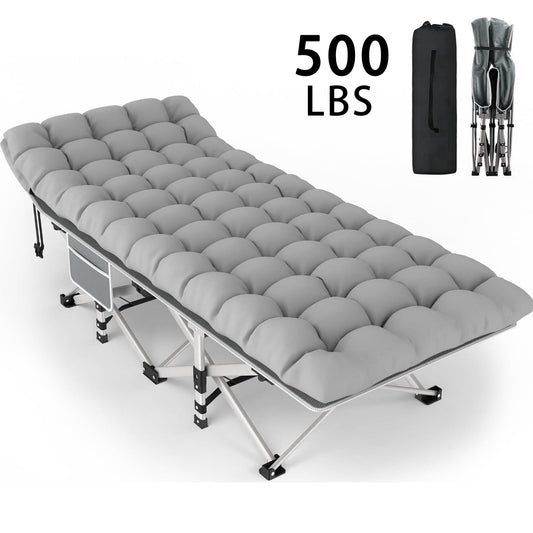 DKMOCO XL Folding Camping Cot with Mattress for Adults,28" x 75" 500lbs Capacity Portable Bed with Carry Bag, for Office Home Nap, Outdoor,Camping(Gray Cot+Gray Pad)