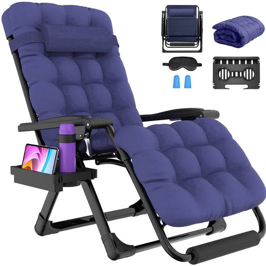 DKMOCO Oversized XL Zero Gravity Chair, 29" Extra Wide Recline Chair w/Upgraded Lock and Wider Cup Holder, Camping Lawn Chair for Patio Outdoor Office,Blue