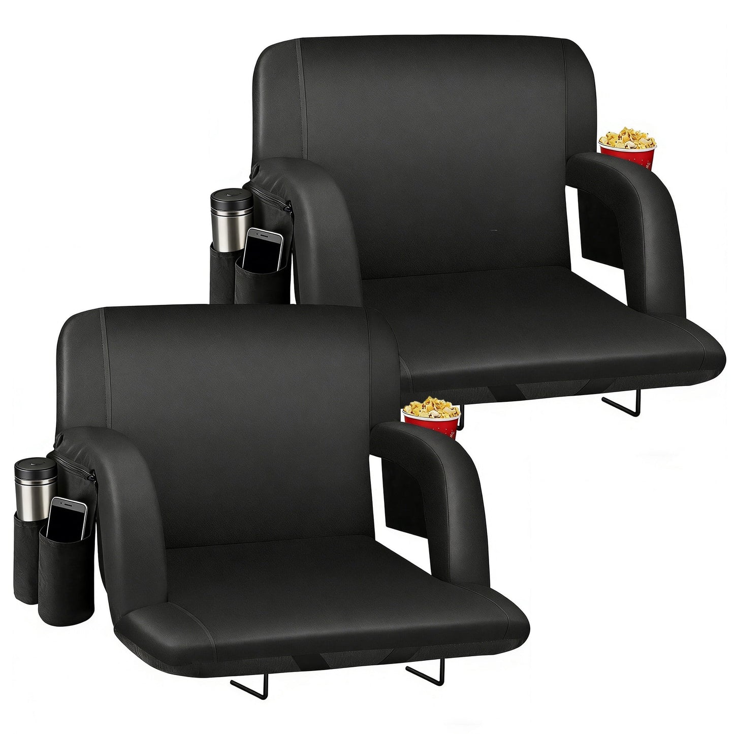 DKMOCO 2PCS 23" Wide Stadium Seats for Bleachers with Back Support, Portable Bleacher Chairs with Back and Cushion, 600D Waterproof Bleacher Seat for Outdoor Sports, Black