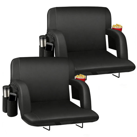 DKMOCO 2PCS 23" Wide Stadium Seats for Bleachers with Back Support, Portable Bleacher Chairs with Back and Cushion, 600D Waterproof Bleacher Seat for Outdoor Sports, Black