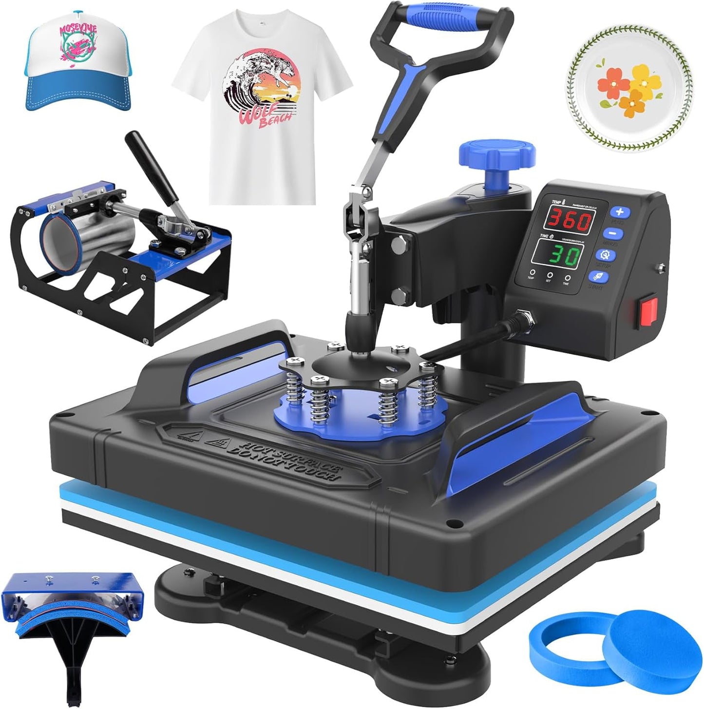 DKMOCO 5 in 1 Heat Press Machine with 360 Degree Swing Away, 12"x15" Multifunction Heat Transfer Sublimation Combo for T Shirts Mugs Hat Plate Cap, Pink