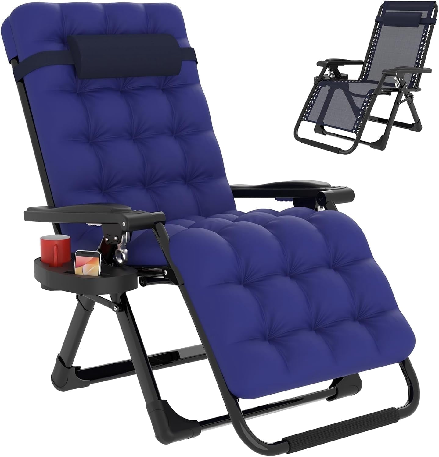 DKMOCO Zero Gravity Chair with Removable Cushion and Cup Holder,Folding Recliner Lounge Chair for Indoor and Outdoor,440 LBS Capacity (Blue)