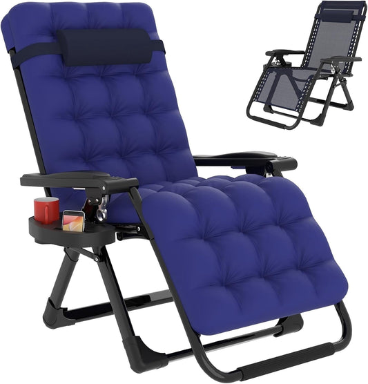 DKMOCO Zero Gravity Chair with Removable Cushion and Cup Holder,Folding Recliner Lounge Chair for Indoor and Outdoor,440 LBS Capacity (Blue)