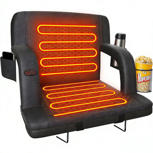 DKMOCO 21" Dual-Sided Heated Stadium Seats for Bleachers with Back Support, 3 Levels Heating Bleacher Chair with Arm Rest, for Outdoor, Sports (Without Battery)