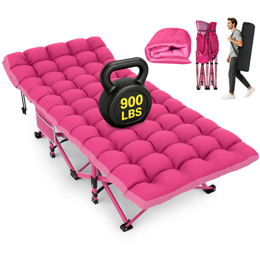 DKMOCO XXL Folding Camping Cot with Mattress & Carry Bag, 32" x 79" 900lbs Heavy Duty Portable Sleeping Cot Bed for Adults, Home Office Guest Outdoor Camping Travel, Pink Cot Pink Pad
