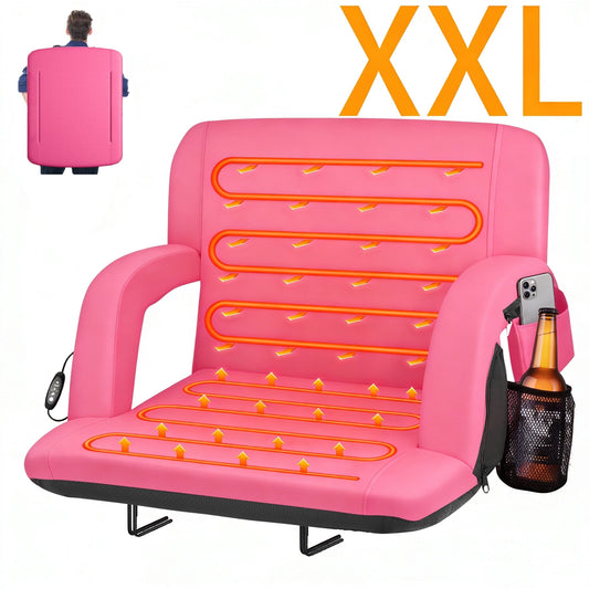 DKMOCO 25" Extra Wide Dual Side Heated Stadium Seats for Bleachers with Back Support, Folding Bleacher Seat with Storage Pockets for Outdoor Camping Games Sports,Pink(No Battery)