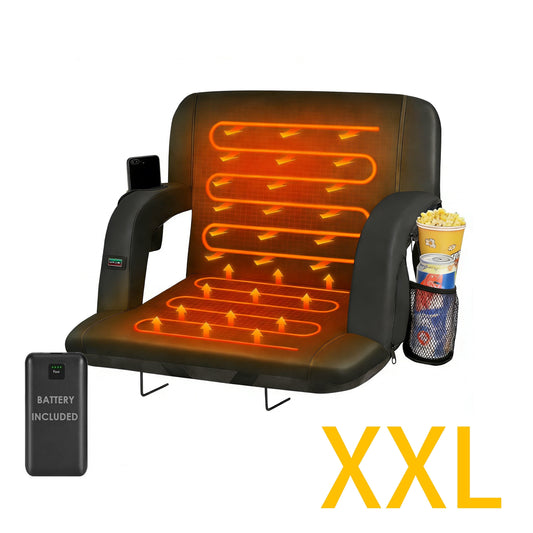 DKMOCO 25" Extra Wide Dual-Sided Heated Stadium Seats for Bleachers with Back Support, Bleachers Chair with Arm Rest, for Outdoor Sports (wiht 20000mAh Power Bank)