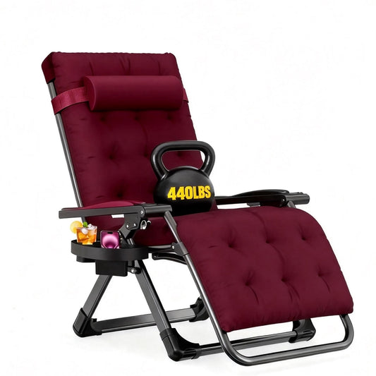 DKMOCO Zero Gravity Chair with Removable Cushion and Cup Holder,Folding Recliner Lounge Chair for Indoor and Outdoor,440 LBS Capacity (Red)