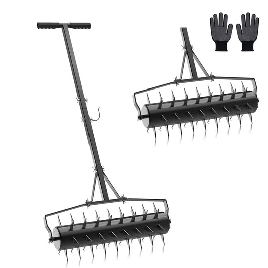 DKMOCO 23in Rolling Lawn Aerator, Heavy Duty Aerator Lawn Soil Spikes Penetrator w/3 Adjustable Height Handles, Manual Aerator Lawn Tool for Garden Yard