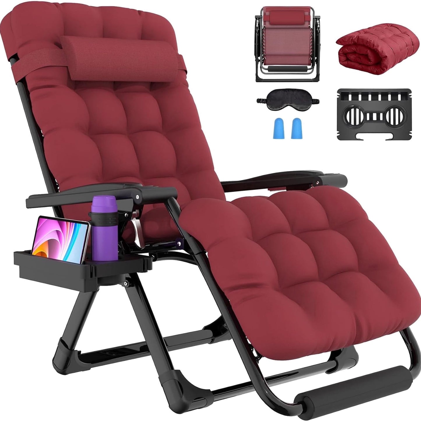 DKMOCO Oversized XL Zero Gravity Chair, 29" Extra Wide Recline Chair w/Upgraded Lock and Wider Cup Holder, Camping Lawn Chair for Patio Outdoor Office,Red