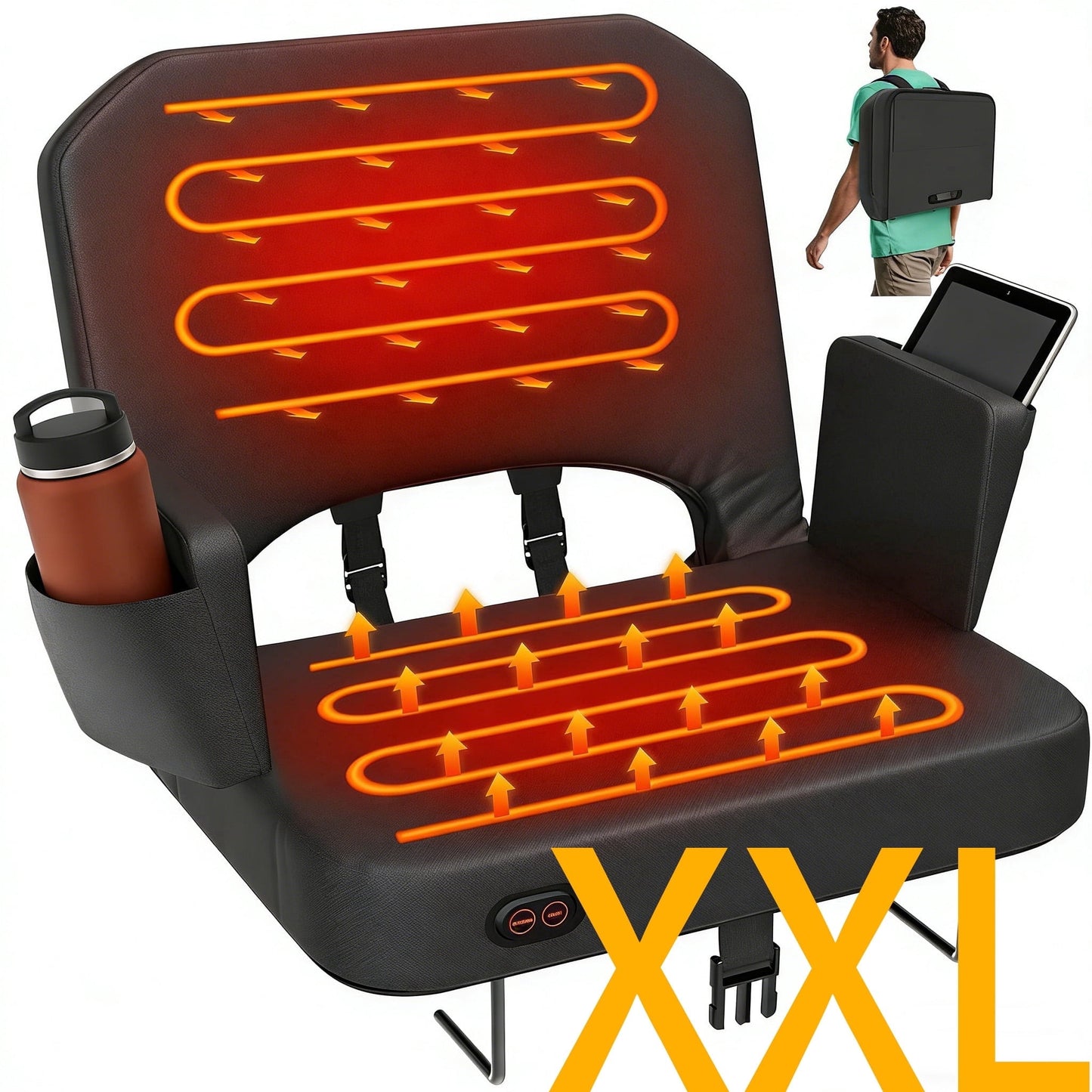 DKMOCO 25" Extra Wide Heated Stadium Seats for Bleachers with Backrest and Armrest, Portable Bleacher Chairs with Cushion, for Outdoor Sports( NO Battery)