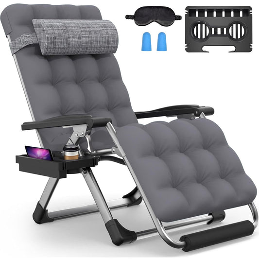 DKMOCO Oversized XL Zero Gravity Chair, 29" Extra Wide Recline Chair w/Upgraded Lock and Wider Cup Holder, Camping Lawn Chair for Patio Outdoor Office,Fossil Gray