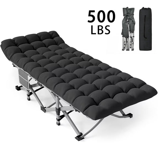 DKMOCO XL Folding Camping Cot with Mattress for Adults,28" x 75" 500lbs Capacity Portable Bed with Carry Bag, for Office Home Nap, Outdoor,Camping(Gray Cot+Black Pad)