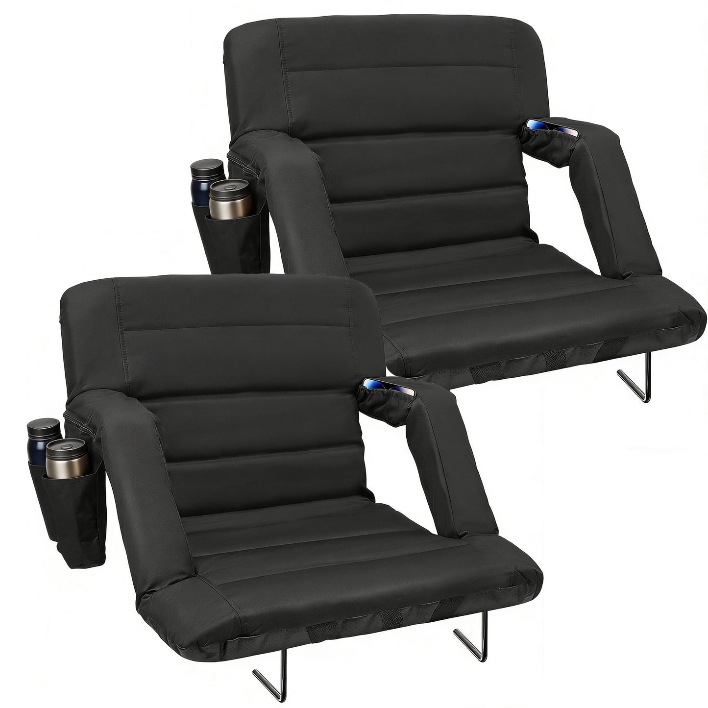 DKMOCO 2PCS 25" Wide Stadium Seats with Back Support, Folding Bleacher Chairs, Portable Cushioned Seats with Side Storage Bags, for Outdoor Sports & Events