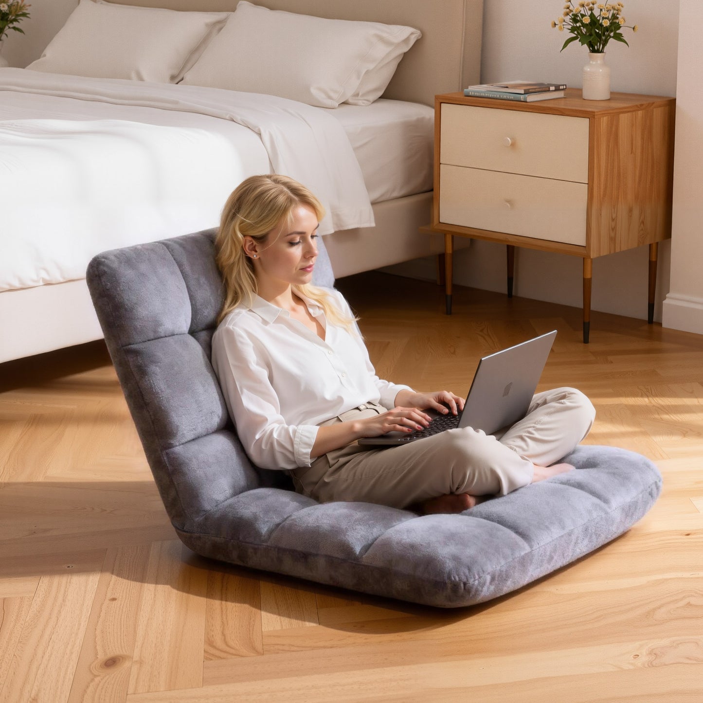 DKMOCO 6-Poistion Adjustable Floor Chair with Back Support, Folding Padded Floor Gaming Chair, for Meditation, Sleeping, Reading, Gaming, Grey
