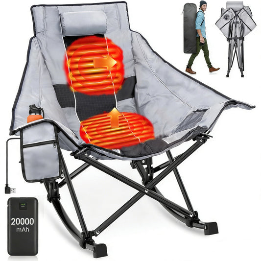 DKMOCO Oversized Heated Rocking Camping Chair with 20000mAh Power Bank, Camping Chair for Winter Outdoor( Black Gray)