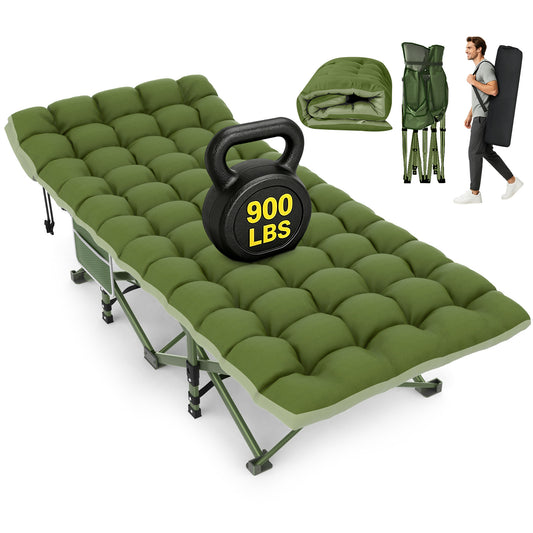 DKMOCO XXL Folding Camping Cot with Mattress & Carry Bag, 32" x 79" 900lbs Heavy Duty Portable Sleeping Cot Bed for Adults, Home Office Guest Outdoor Camping Travel, Green Cot Green Pad