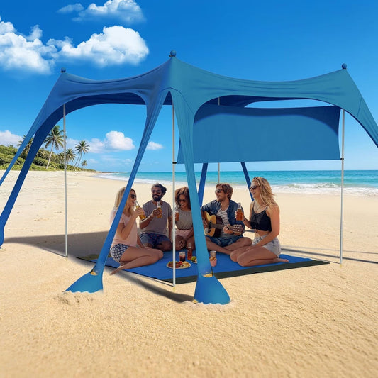 DKMOCO 10x10ft Beach Tent Canopy, Outdoor Sun Shelter with Sidewall, with UPF 50+UV Protection, 8 Sandbags, for Camping, Fishing or Picnics, Navy Blue