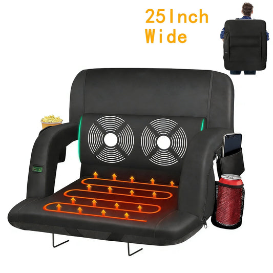 DKMOCO 25" Extra Wide Heated Massage Stadium Seats for Bleachers with Back Support, Portable Stadium Chair with Armrest, for Outdoor and Events(WITHOUT BATTERY)